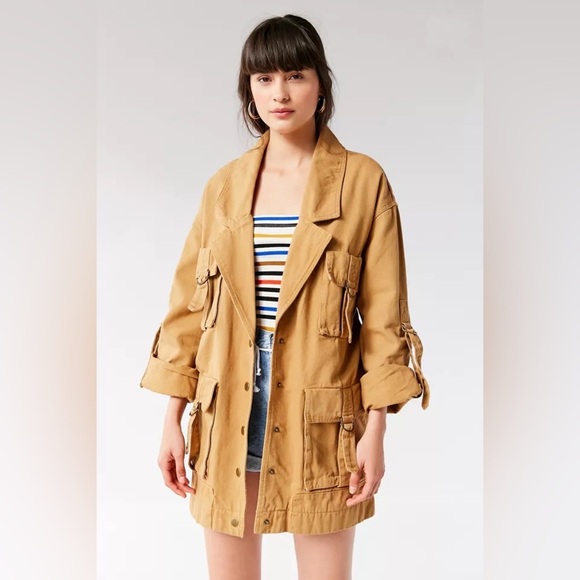NWOT Urban Outfitters Women’s Cargo Fisherman Utility Oversized Coat M L Tan - Picture 2 of 8